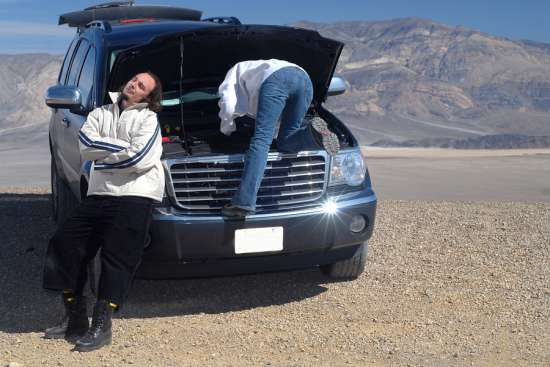 Motorist waiting for roadside assistance